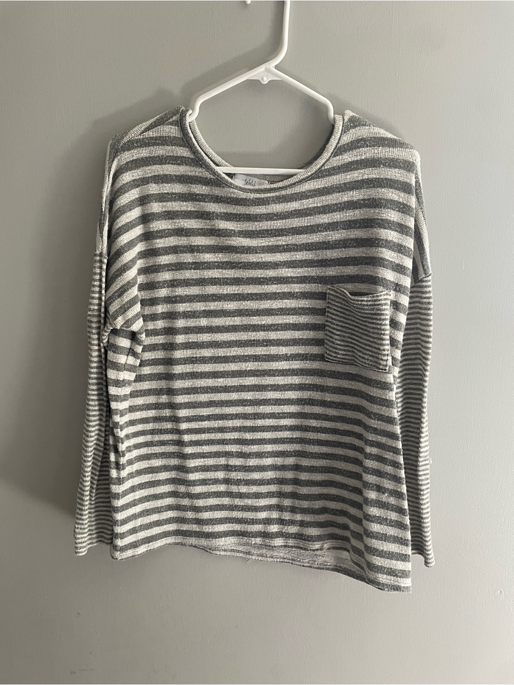 Talulah Gray & White Striped Knit Top | Size M | Pocket Detail